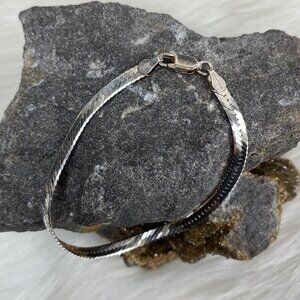 Sterling Silver 925 Italy COARA Herringbone Flat Chain Bracelet 6.5"